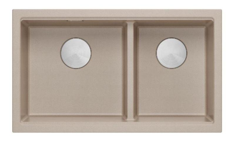 Quadri Newport II Dubbele Beige Graniet Onderbouw Spoelbak 702 x 390 mm met RVS plug 1208971757