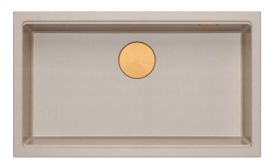 Quadri Newport II grote en diepe spoelbak graniet opbouw en onderbouw beige spoelbak 76x45cm met koperen plug 1208971758