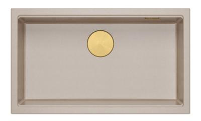 Quadri Newport II grote en diepe spoelbak graniet opbouw en onderbouw beige spoelbak 76x45cm met gouden plug 1208971759