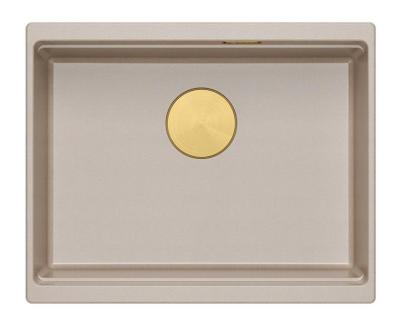 Quadri Newport II graniet onderbouw beige spoelbak 560x450mm met gouden plug en afvoerkapje 1208971765