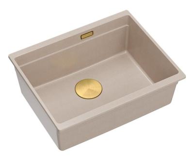 Quadri Newport II graniet onderbouw beige spoelbak 560x450mm met gouden plug en afvoerkapje 1208971765