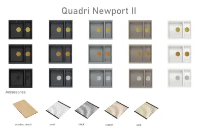 Quadri Newport II beige 1,5 spoelbak graniet opbouw en onderbouw spoelbak 555x460mm met koperen plug 1208971767