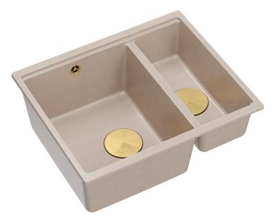 Quadri Newport II beige 1,5 spoelbak graniet opbouw en onderbouw spoelbak 555x460mm met gouden plug 1208971768