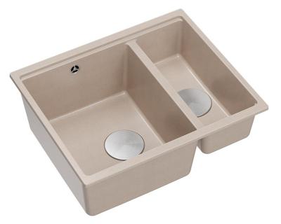 Quadri Newport II beige 1,5 spoelbak graniet opbouw en onderbouw spoelbak 555x460mm met rvs plug 1208971769