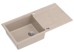 Quadri Luton beige granieten opbouw spoelbak met afdruipvlak omkeerbaar 100x50cm met rvs plug 1208971772