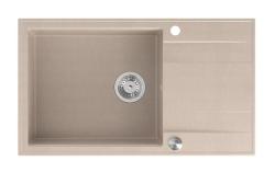 Quadri Luton beige granieten grote opbouw spoelbak met afdruipvlak omkeerbaar 86x50cm met rvs plug 1208971775
