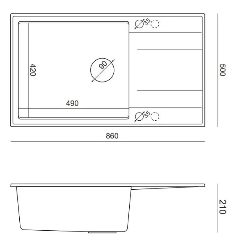 Quadri Luton pearl beige granieten grote opbouw spoelbak met afdruipvlak omkeerbaar 86x50cm met rvs plug 1208971775