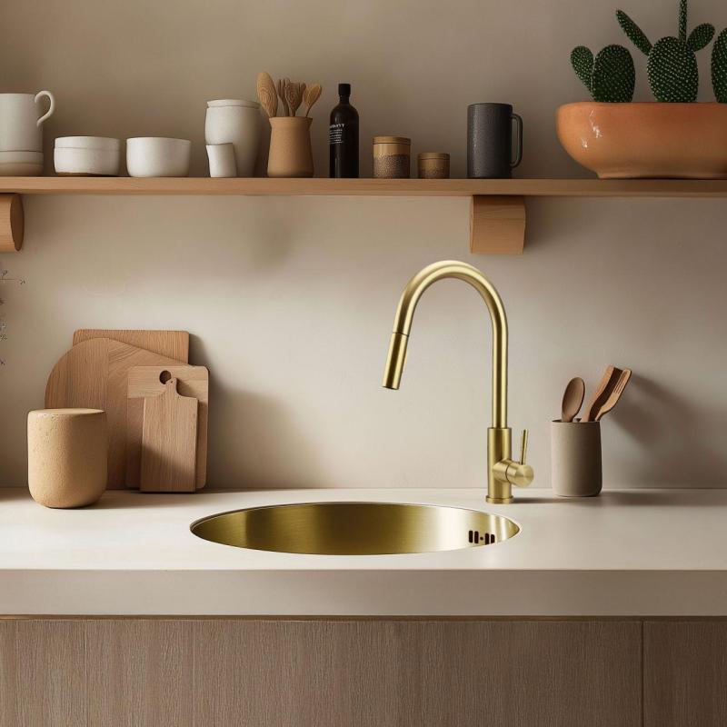 Pure.Sink Rondo Gouden Ronde Spoelbak vlakinbouw, onderbouw en opbouw 38 cm PRN38-60