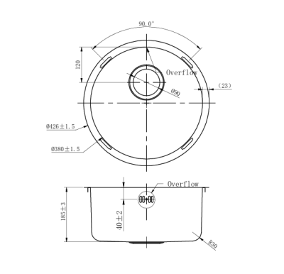 Pure.Sink Rondo Gun metal Ronde Spoelbak vlakinbouw, onderbouw en opbouw  38 cm PRN38-61