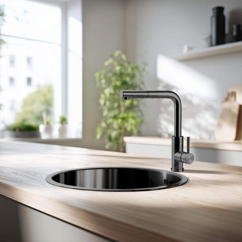 Pure.Sink Rondo Gun metal Ronde Spoelbak vlakinbouw, onderbouw en opbouw  38 cm PRN38-61