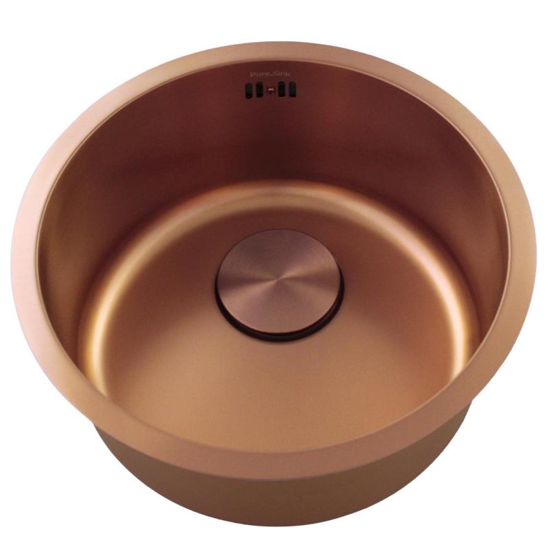 Pure.Sink Rondo Koperen Ronde Spoelbak vlakinbouw, onderbouw en opbouw 38 cm PRN38-62