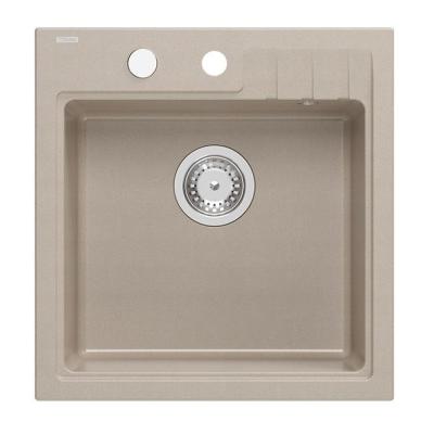 Quadri Cardigan Pearl beige granieten opbouw spoelbak 50x52cm met kraangatbank 1208971818
