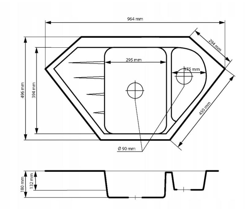 OUTLET LICHT BESCHADIGD Graniteland Amiata Granieten Zwart Hoekspoelbak opbouw 965x496mm met RVS Plug 1208971820