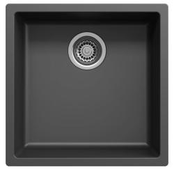 Ausmann Fibre zwarte spoelbak 40x40cm onderbouw, opbouw en vlakinbouw met automatische RVS plug 1208971836