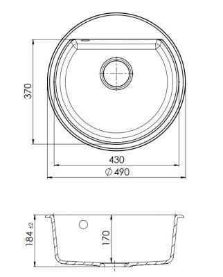 GraniteMy Bremen ronde granieten spoelbak 43 cm wit, opbouw en onderbouw, met kraangatbank en automatische koperen plug 1208971847
