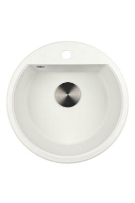 GraniteMy Bremen ronde granieten spoelbak 43 cm wit, opbouw en onderbouw, met kraangatbank en automatische gun metal plug 1208971849