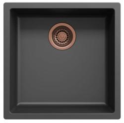 Ausmann Fibre zwarte spoelbak 40x40cm onderbouw, opbouw en vlakinbouw met automatische koperen plug 1208971852