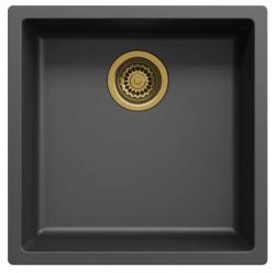 Ausmann Fibre zwarte spoelbak 40x40cm onderbouw, opbouw en vlakinbouw met automatische gouden plug 1208971853