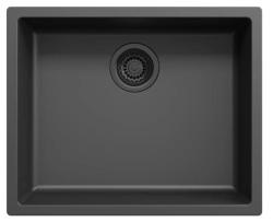 Ausmann Fibre zwarte spoelbak 50x40cm onderbouw, opbouw en vlakbouw met automatische zwarte plug 1208971856