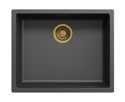 Ausmann Fibre zwarte spoelbak 50x40cm onderbouw, opbouw en vlakbouw met automatische gouden plug 1208971859