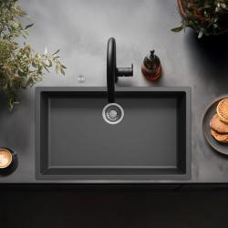 Ausmann Fibre zwart grote spoelbak 70x40cm onderbouw, opbouw en vlakbouw met automatische rvs plug 1208971861