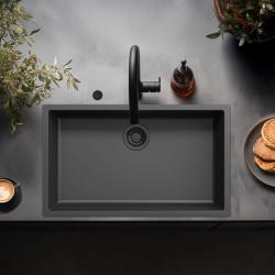 Ausmann Fibre zwart grote spoelbak 70x40cm onderbouw, opbouw en vlakbouw met automatische zwarte plug 1208971862