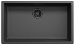 Ausmann Fibre zwart grote spoelbak 70x40cm onderbouw, opbouw en vlakbouw met automatische zwarte plug 1208971862