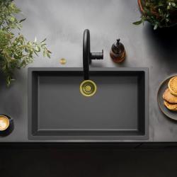 Ausmann Fibre zwart grote spoelbak 70x40cm onderbouw, opbouw en vlakbouw met automatische gouden plug 1208971864