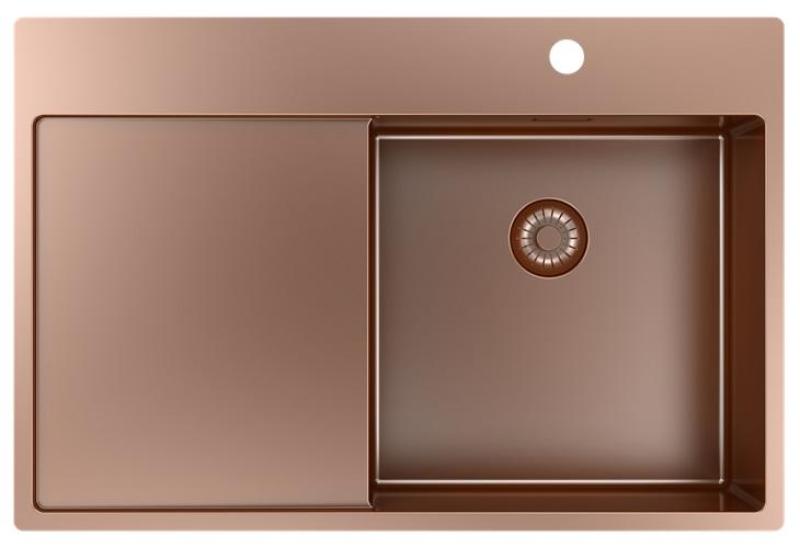 OUTLET Kleine deukjes Pure.Sink Exclusivo Koperen spoelbak met afdruipgedeelte 78x52 cm Tapwing rechts 1208971866