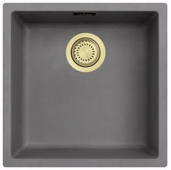 Ausmann Fibre beton grijze spoelbak 40x40cm onderbouw, opbouw en vlakinbouw met gouden plug 1208971881