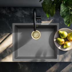 Ausmann Fibre beton grijze spoelbak 50x40cm onderbouw, opbouw en vlakinbouw met gouden plug 1208971885