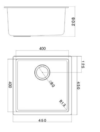 Ausmann Fibre witte spoelbak 40x40cm onderbouw, opbouw en vlakinbouw met automatische rvs plug 1208971891