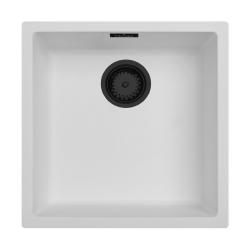 Ausmann Fibre witte spoelbak 40x40cm onderbouw, opbouw en vlakinbouw met automatische zwarte plug 1208971892