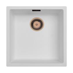 Ausmann Fibre witte spoelbak 40x40cm onderbouw, opbouw en vlakinbouw met automatische koperen plug 1208971893
