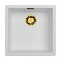 Ausmann Fibre witte spoelbak 40x40cm onderbouw, opbouw en vlakinbouw met automatische gouden plug 1208971894