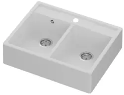 OUTLET Klein schade GraniteMy Farmhouse dubbele landelijke gootsteen granieten spoelbak 80x63 cm wit tussenbouw en onderbouw 1208971897