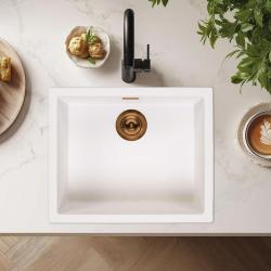 Ausmann Fibre witte spoelbak 50x40cm onderbouw, opbouw en vlakinbouw met automatische koperen plug 1208971900