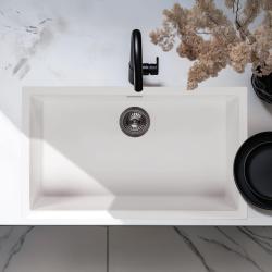Ausmann Fibre wit grote spoelbak 70x40cm onderbouw, opbouw en vlakinbouw met automatische RVS plug 1208971904