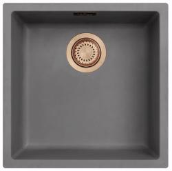 Ausmann Fibre beton grijze spoelbak 40x40cm onderbouw, opbouw en vlakinbouw met automatische koperen plug 1208971912