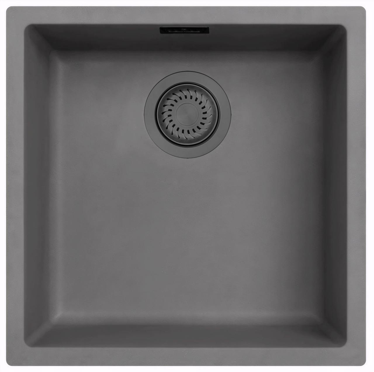 Ausmann Fibre beton grijze spoelbak 40x40cm onderbouw, opbouw en vlakinbouw met automatische gun metal plug 1208971914