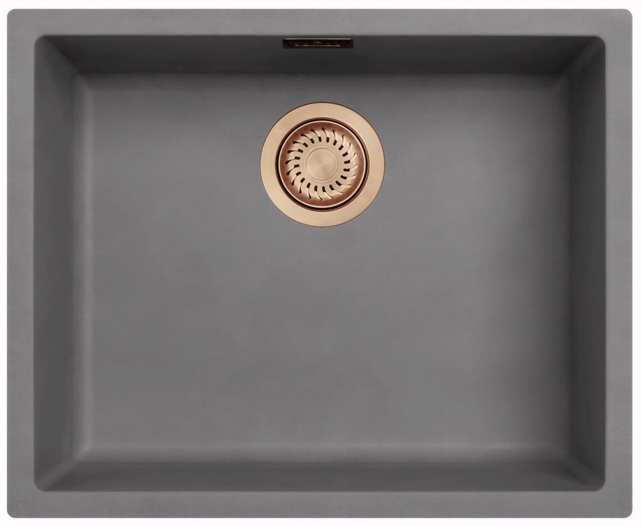Ausmann Fibre beton grijze spoelbak 50x40cm onderbouw, opbouw en vlakinbouw met automatische koperen plug 1208971917