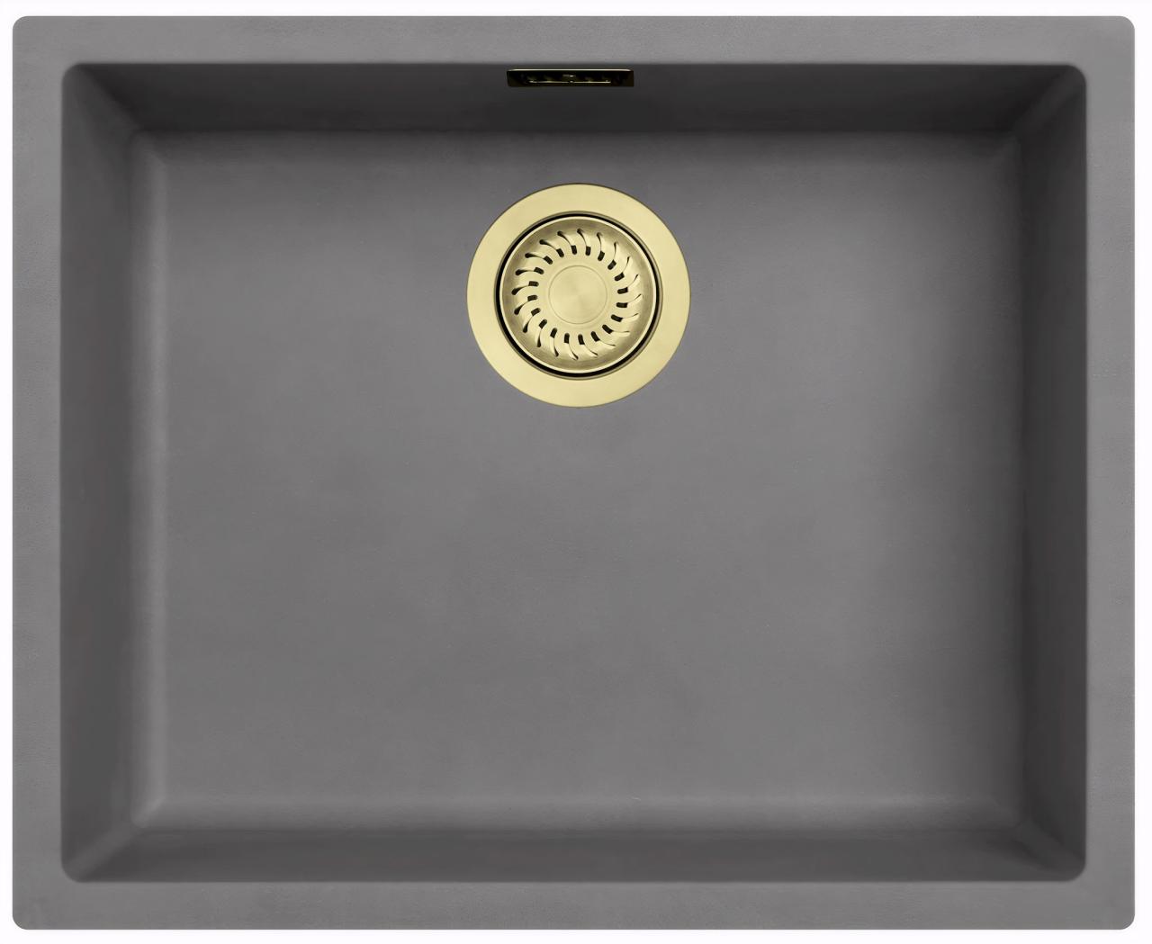 Ausmann Fibre beton grijze spoelbak 50x40cm onderbouw, opbouw en vlakinbouw met automatische gouden plug 1208971918