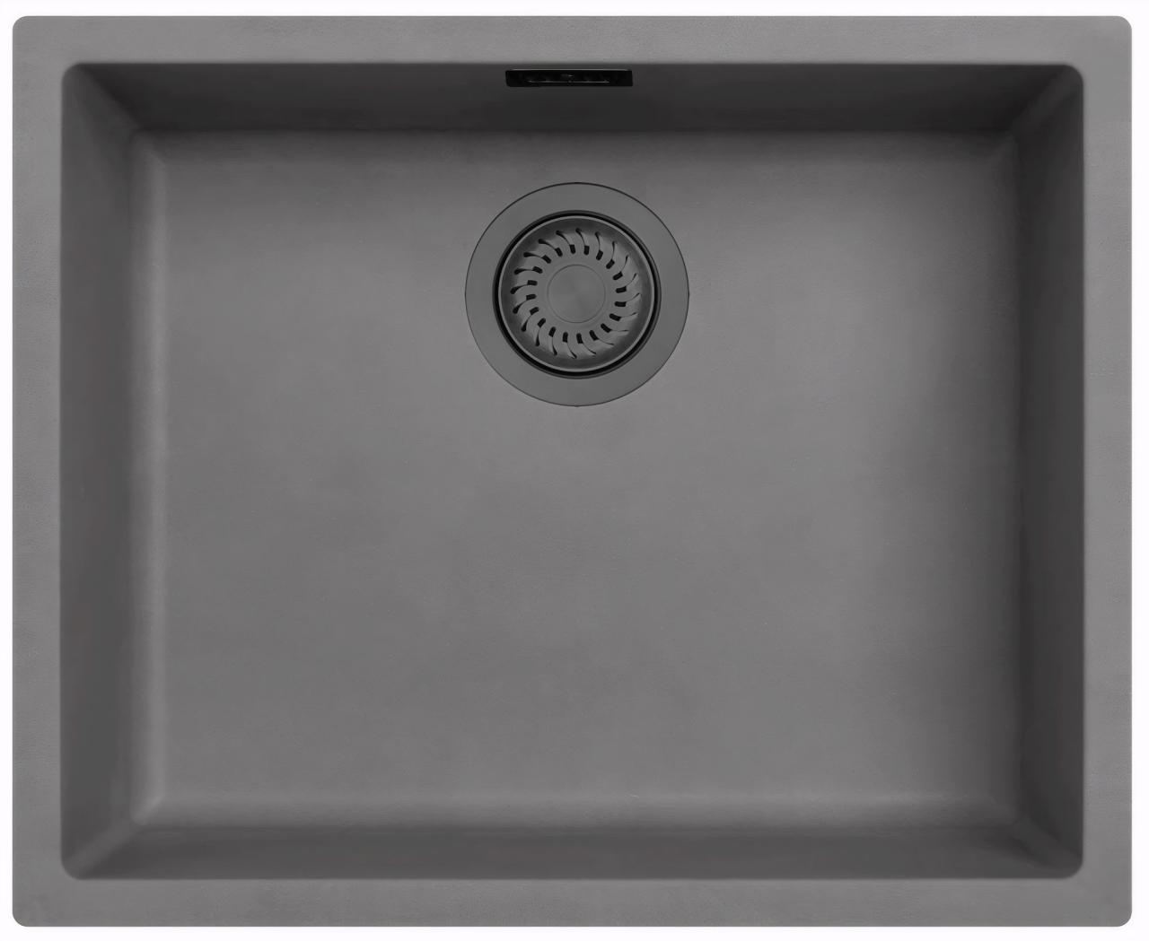 Ausmann Fibre beton grijze spoelbak 50x40cm onderbouw, opbouw en vlakinbouw met automatische gun metal plug 1208971919
