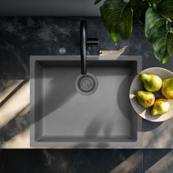 Ausmann Fibre beton grijze spoelbak 50x40cm onderbouw, opbouw en vlakinbouw met automatische gun metal plug 1208971919