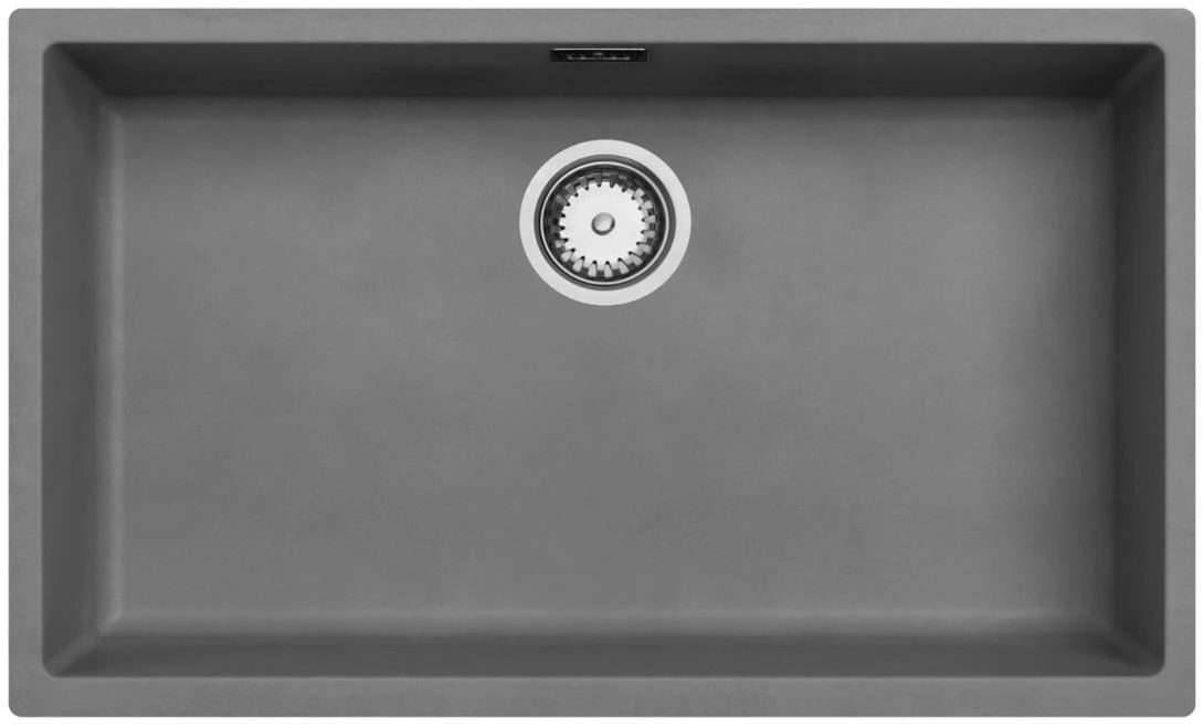 Ausmann Fibre beton grijze grote spoelbak 70x40cm onderbouw, opbouw en vlakinbouw met automatische RVS plug 1208971920