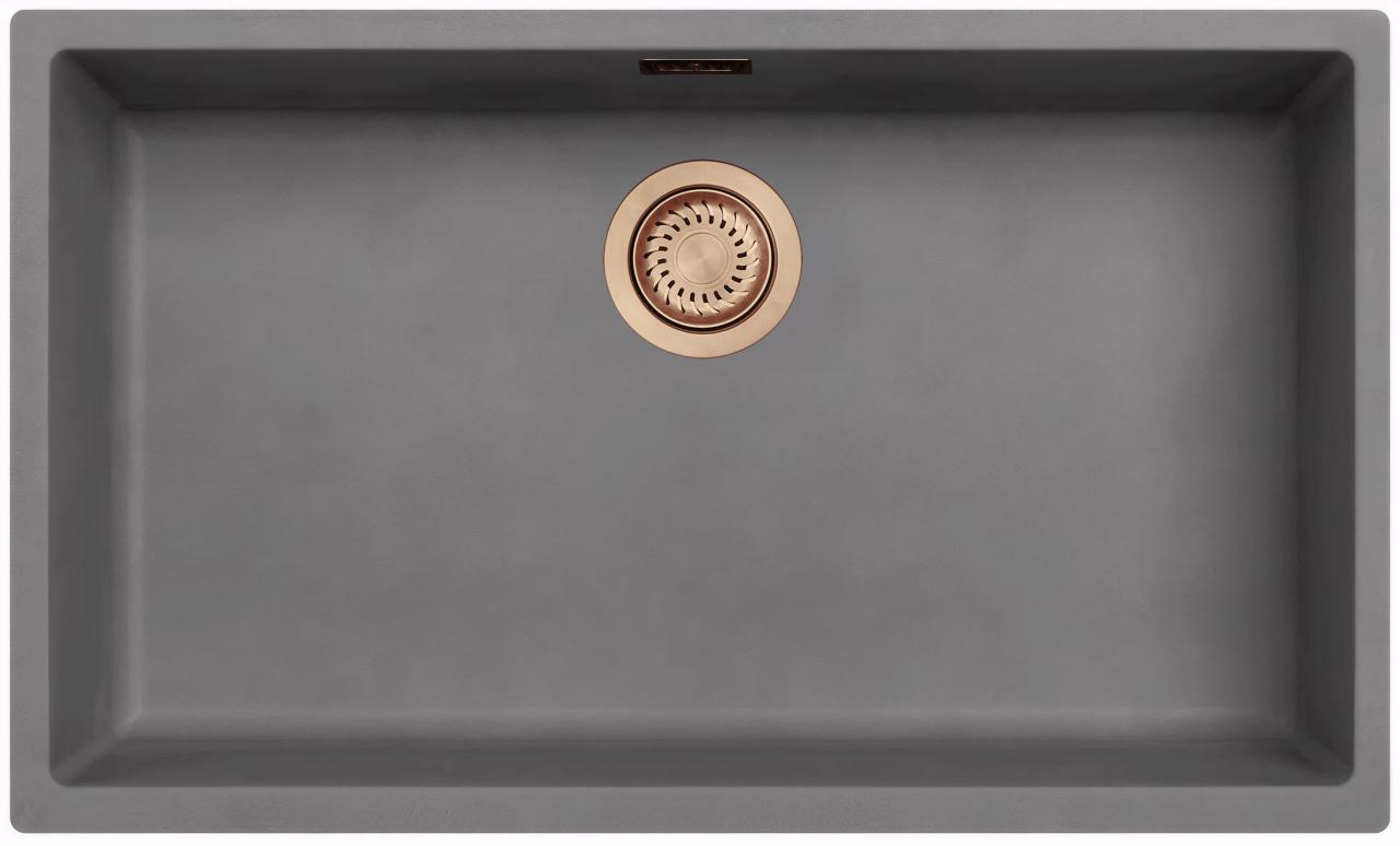 Ausmann Fibre beton grijze grote spoelbak 70x40cm onderbouw, opbouw en vlakinbouw met automatische koperen plug 1208971922