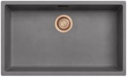 Ausmann Fibre beton grijze grote spoelbak 70x40cm onderbouw, opbouw en vlakinbouw met automatische koperen plug 1208971922
