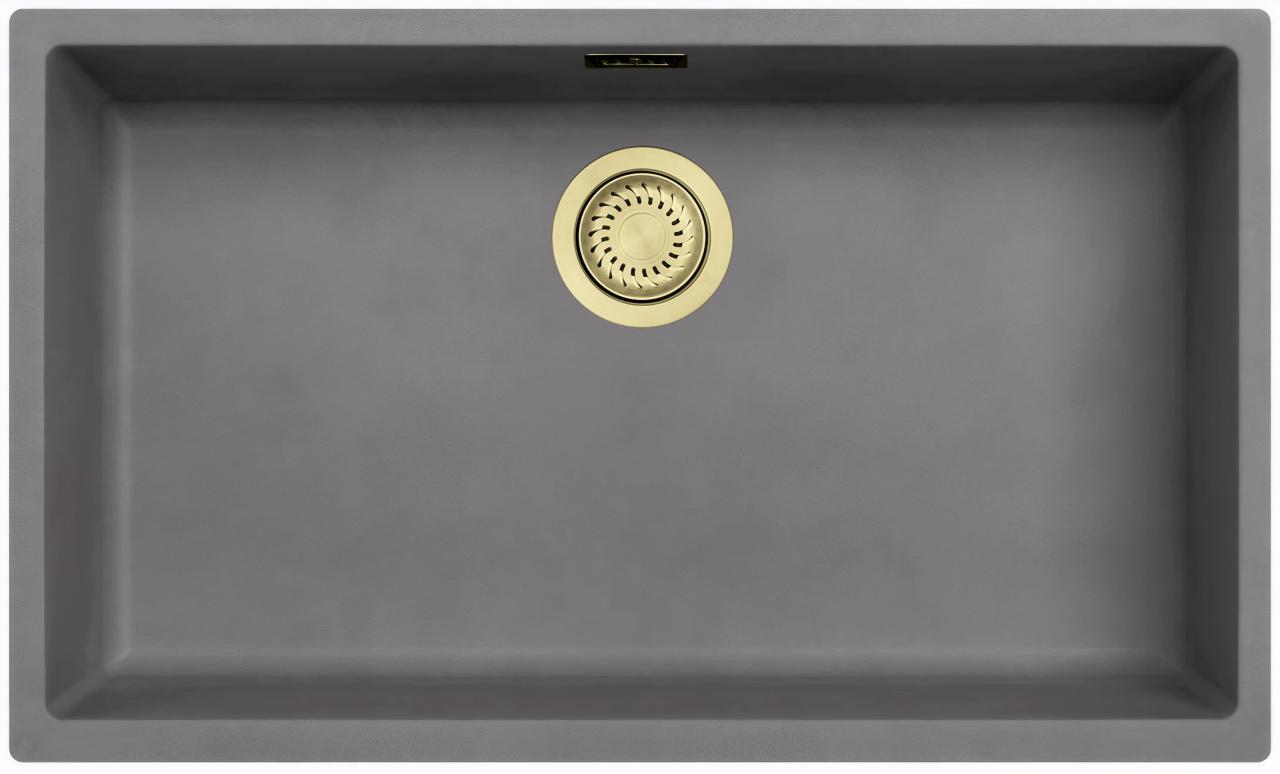 Ausmann Fibre beton grijze grote spoelbak 70x40cm onderbouw, opbouw en vlakinbouw met automatische gouden plug 1208971923
