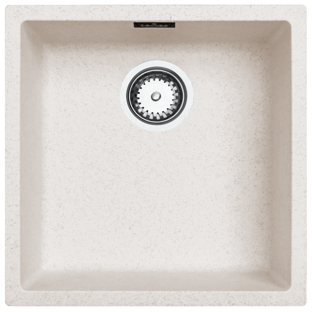 Ausmann Fibre zand witte spoelbak 40x40cm onderbouw, opbouw en vlakinbouw met automatische RVS plug 1208971925