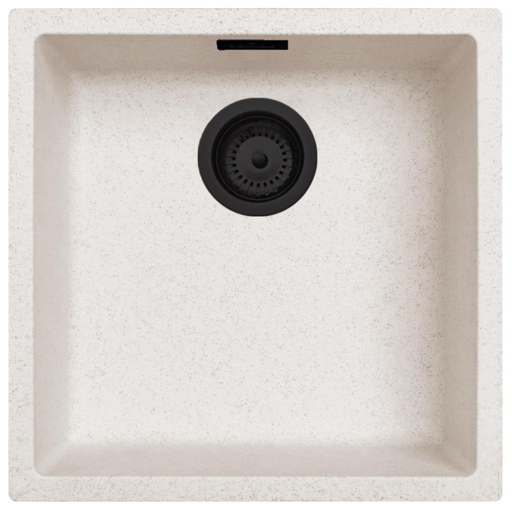 Ausmann Fibre zand witte spoelbak 40x40cm onderbouw, opbouw en vlakinbouw met automatische zwarte plug 1208971926